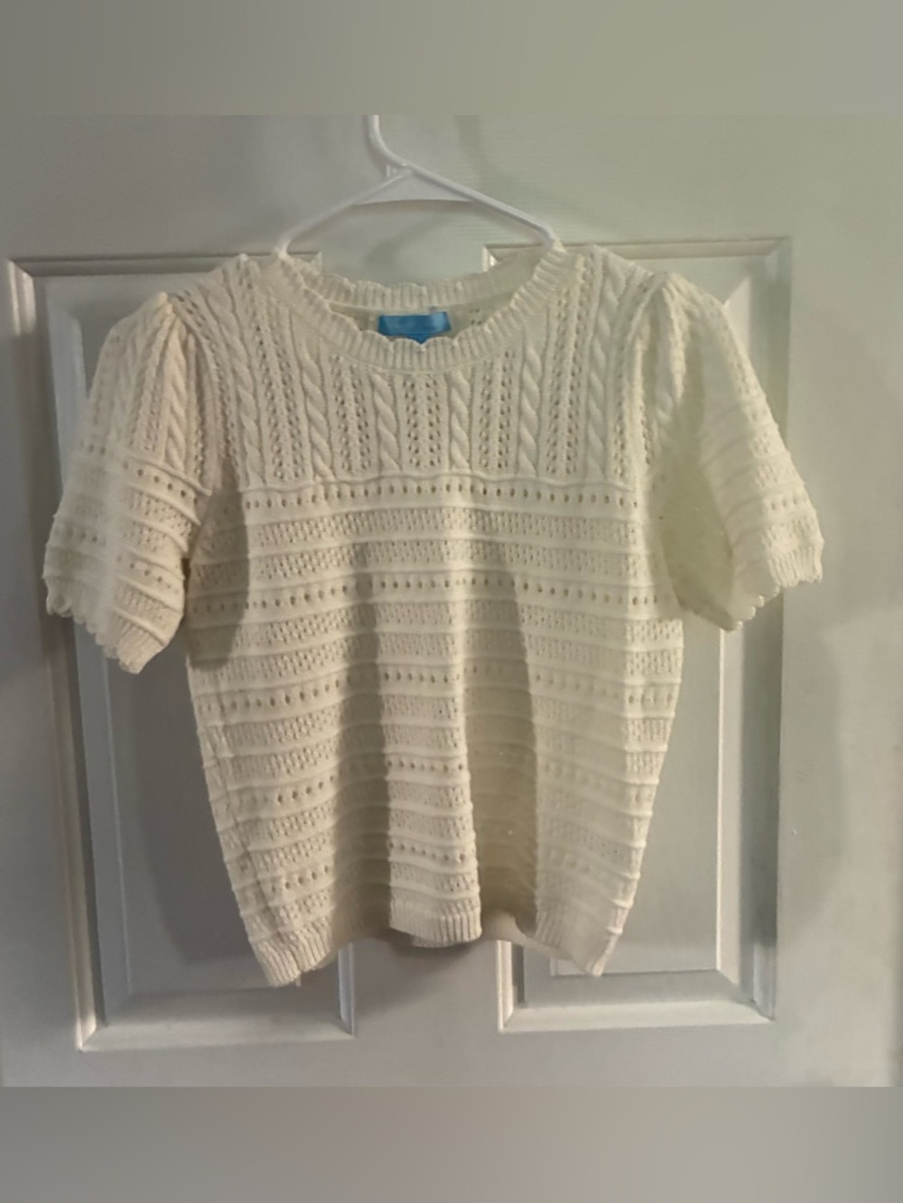 Draper James Cream Crochet Knit Short Sleeve Sweater